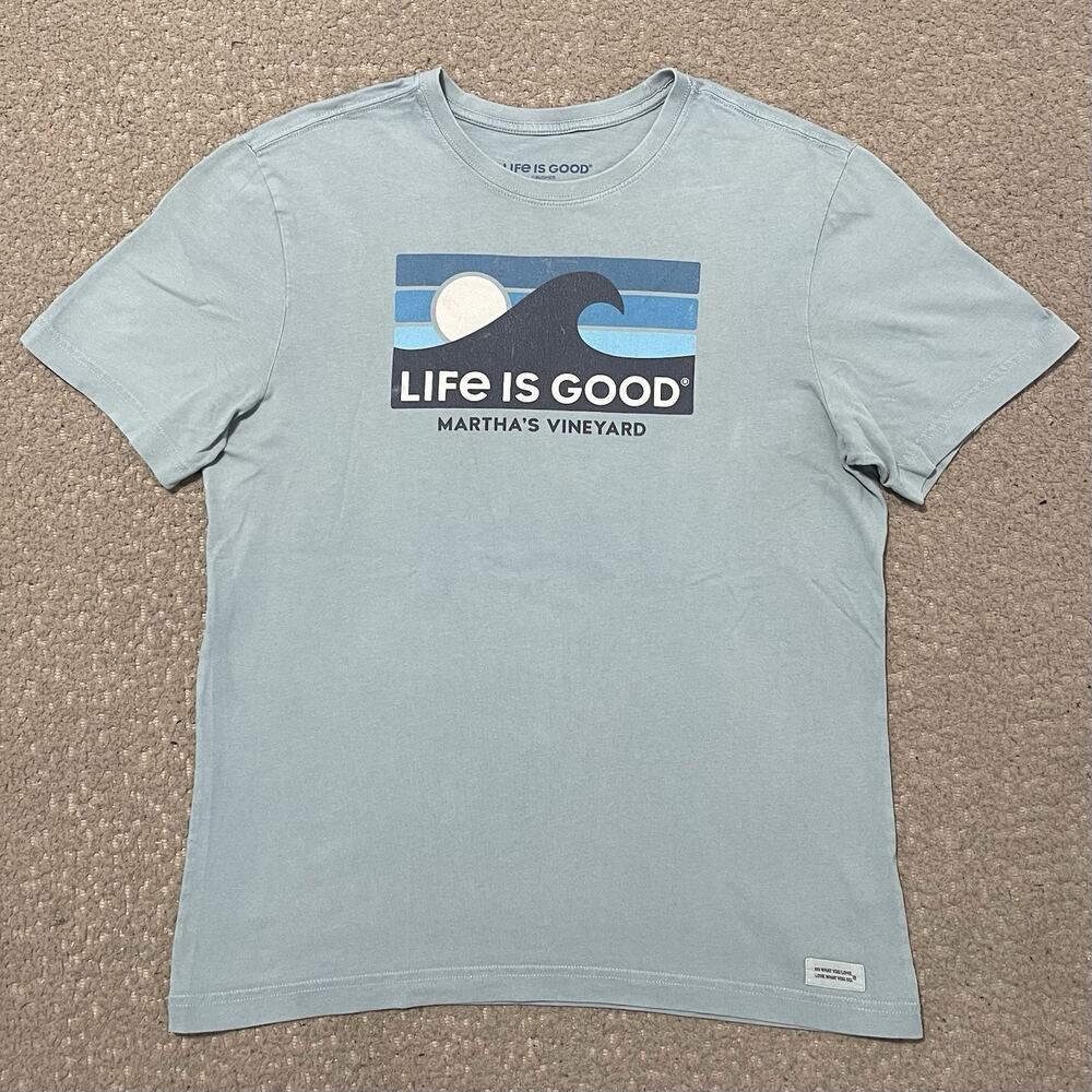Life is Good T Shirt Mens M Blue Martha's Vineyard Short Sleeve Crusher Tee